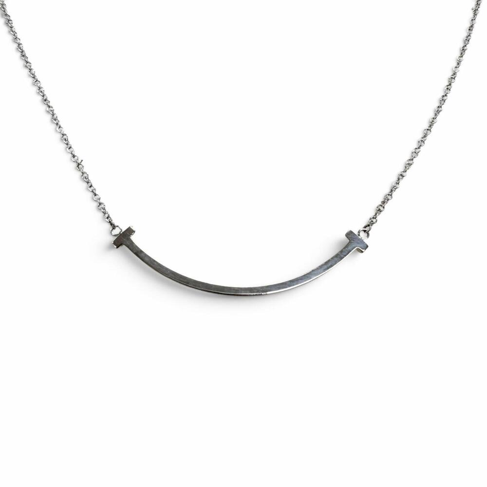 TIFFANY&Co. Tiffany AU750 T Smile Small Chain Necklace, White Gold, Weight 3....